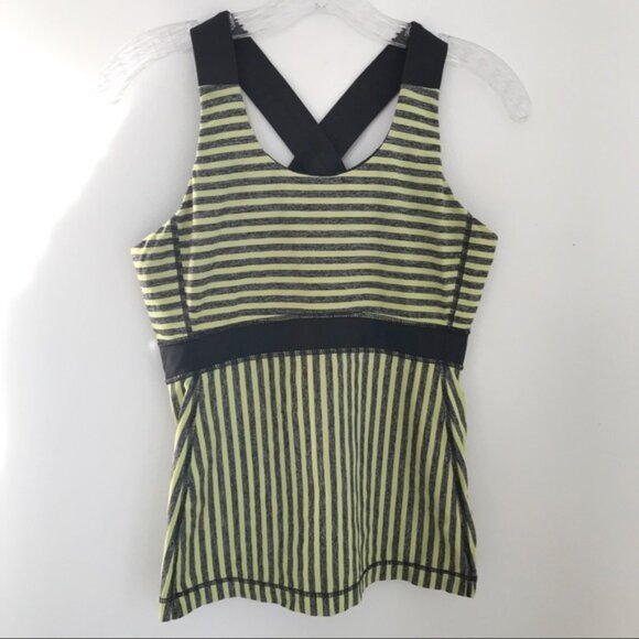 Lululemon I Swift Yellow & Gray Striped Tank I Size 8 - Picture 1 of 5